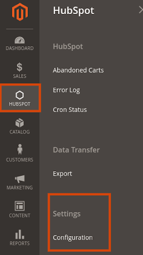 Configuration in Side Bar - HubSpot Magento Integration